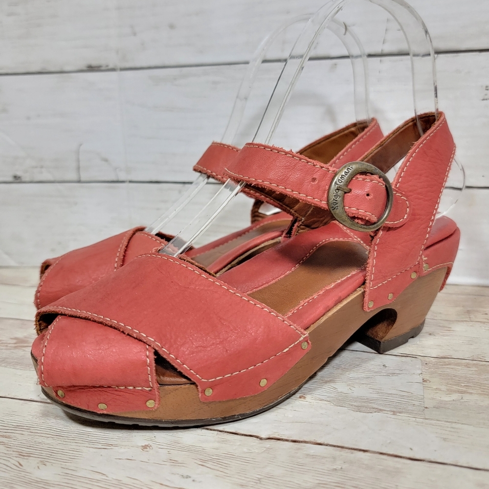 SERGIO TOMANI PEEP TOE SANDAL WOOD CLOGS EU 36